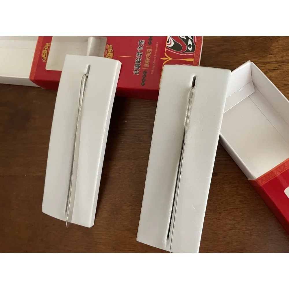 Peking Opera Bookmarks‎ Enamel Metal Set of 2 Asian Warrior Mask in Boxes